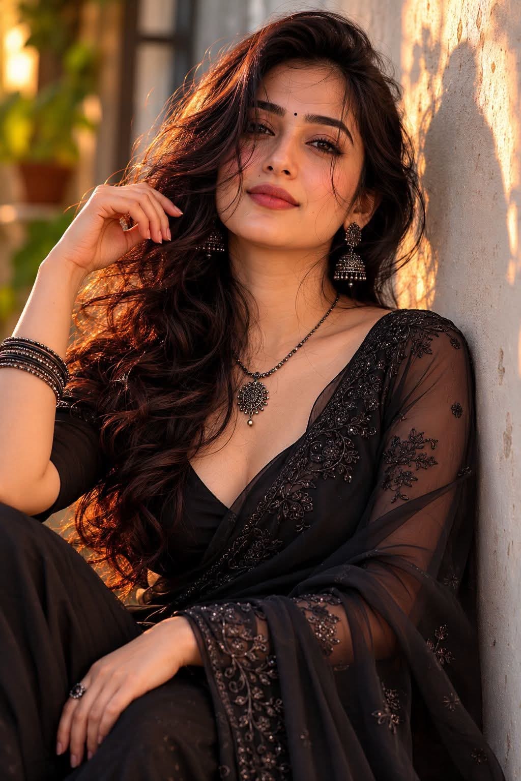 Escort Model at hitech city in black saree